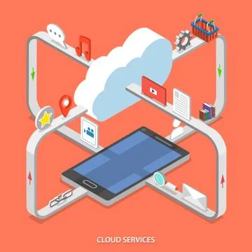 Cloud services flat isometric vector concept. Stock Illustration