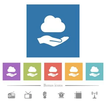 Cloud services flat white icons in square backgrounds Ilustración de archivo