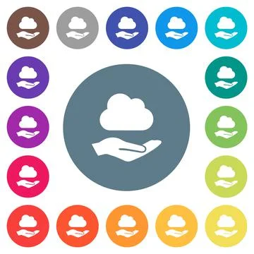 Cloud services flat white icons on round color backgrounds Stock Illustration