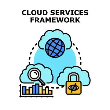 Cloud services framework concept for global data analysis and security Stock Illustration