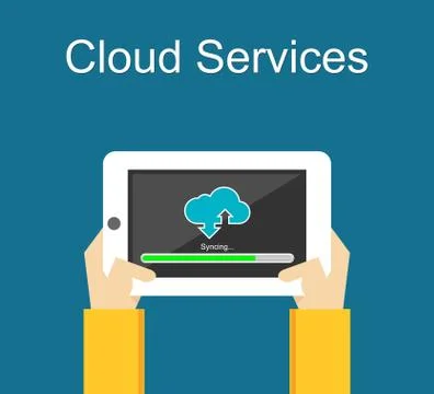 Cloud services on gadget. Sync with cloud computing. イラスト素材