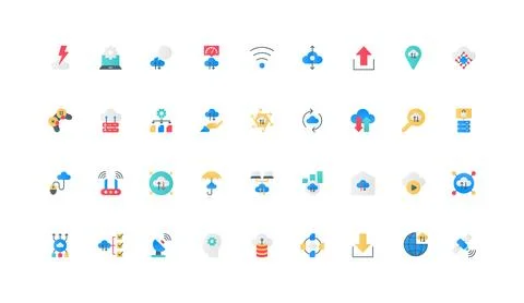 Cloud services, hardware and network model, SaaS, domain and hosting color icon 스톡 일러스트