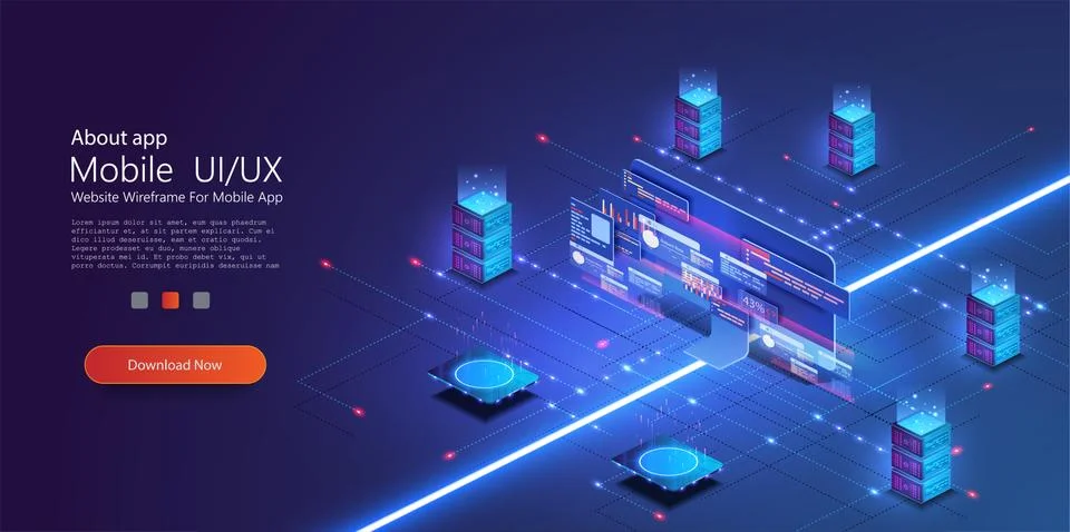 Cloud services isometric composition. Big data analysis storage business Illustrazione stock