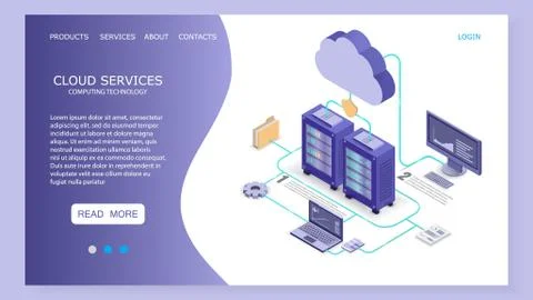 Cloud services landing page website vector template Illustrazione stock