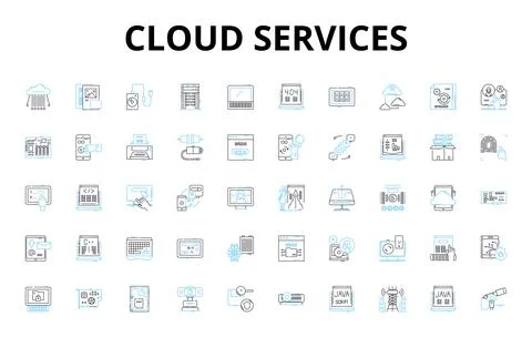 Cloud services linear icons set. Integration, Scalability, Accessibility 스톡 일러스트