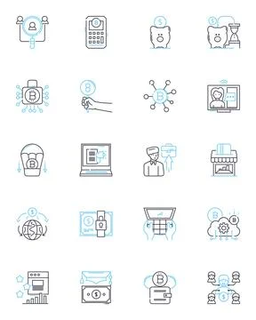 Cloud services linear icons set. Cloud, Storage, SaaS, PaaS, IaaS Illustrazione stock