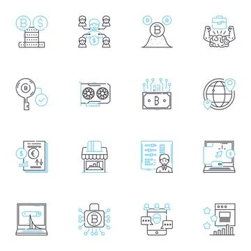 Cloud services linear icons set. Cloud, Storage, SaaS, PaaS, IaaS Stock Illustration