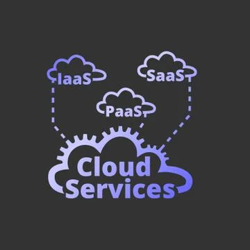 Cloud services logo, icon. SaaS, PaaS, IaaS. Technology, packaged software Stock Illustration