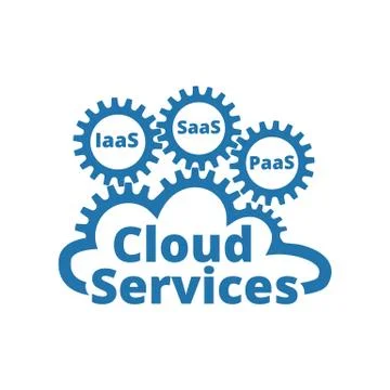 Cloud services logo, icon. SaaS, PaaS, IaaS. Technology, packaged software Stock Illustration