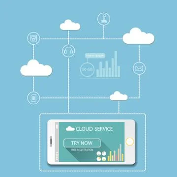 Cloud services mobile flat web infographic Stock Illustration