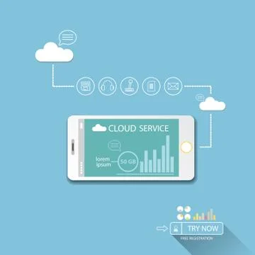 Cloud services mobile flat web infographic Stock Illustration