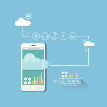 Cloud services mobile flat web infographic Stock Illustration
