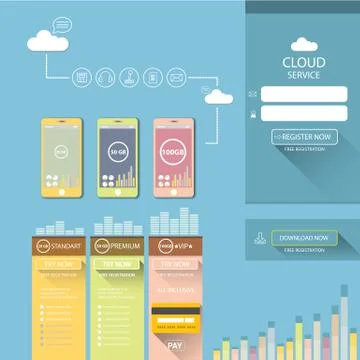 Cloud services mobile flat web infographic Stock Illustration