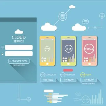 Cloud services mobile flat web infographic Stock Illustration