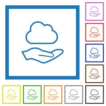Cloud services outline flat framed icons Illustrazione stock