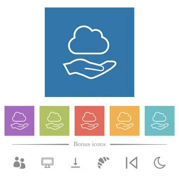 Cloud services outline flat white icons in square backgrounds 스톡 일러스트