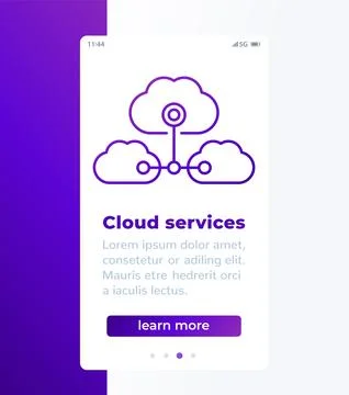 Cloud services, saas mobile banner with line icon Stock Illustration
