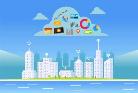 Cloud services. Smart city. Stock Illustration