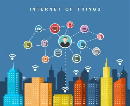 Cloud services. Smart city technology. Stock Illustration