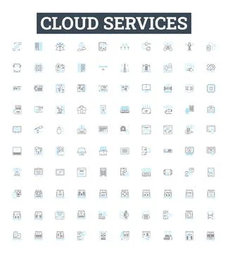 Cloud services vector line icons set. Cloud, Services, Computing, Hosting Stock Illustration