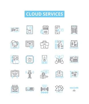 Cloud services vector line icons set. Cloud, Services, Computing, Hosting Stock Illustration