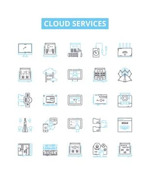 Cloud services vector line icons set. Cloud, Services, Computing, Hosting Stock Illustration