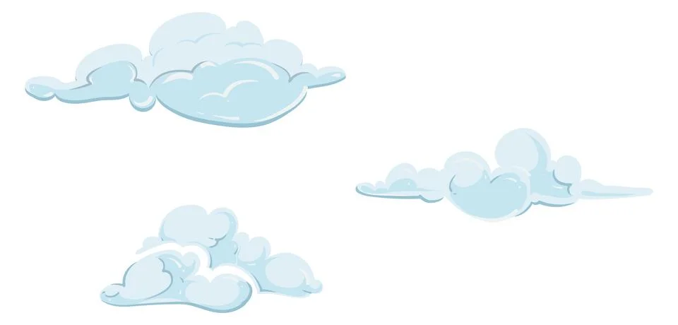 Cloud set. Cartoon sky elements. Fluffy air Stock Illustration