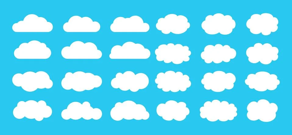 Cloud set flat abstract white Isolated vector Stock Illustration