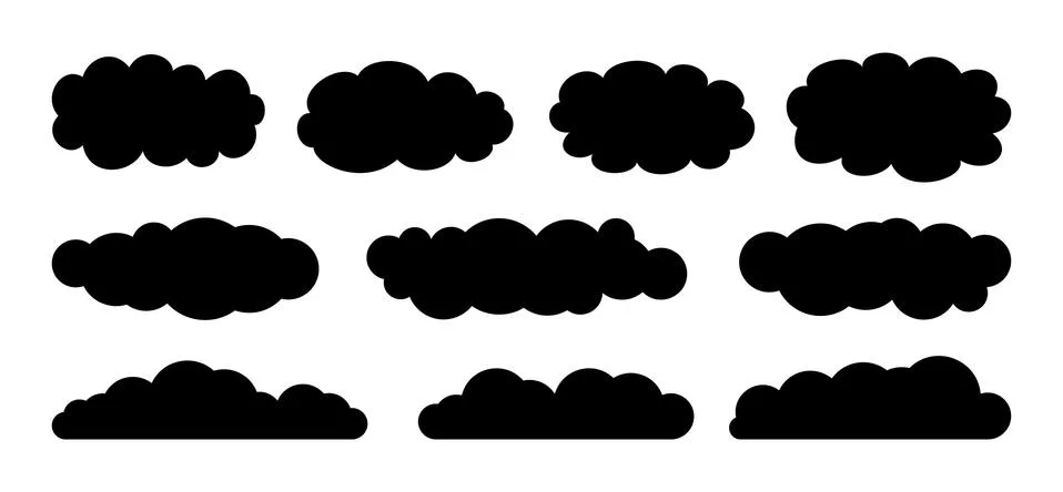 Cloud set flat cartoon silhouette black vector イラスト素材