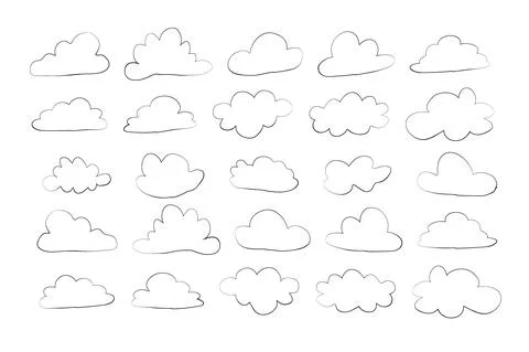 Cloud set in hand drawn doodle sketch style Stock Illustration