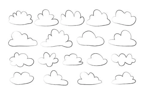 Cloud set in hand drawn doodle sketch style Illustrazione stock