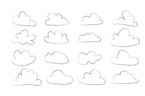 Cloud set in hand drawn doodle sketch style Stock Illustration