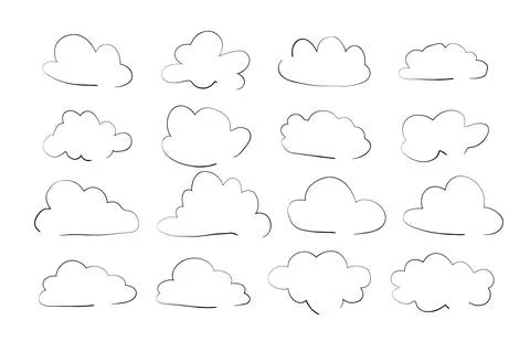 Cloud set in hand drawn doodle sketch style Stock Illustration