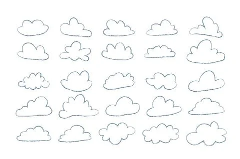 Cloud set in hand drawn doodle sketch style Stock Illustration