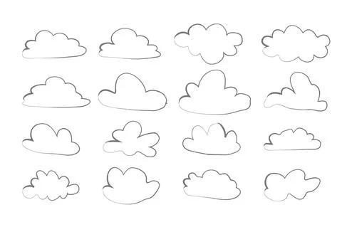Cloud set in hand drawn doodle sketch style Stock Illustration