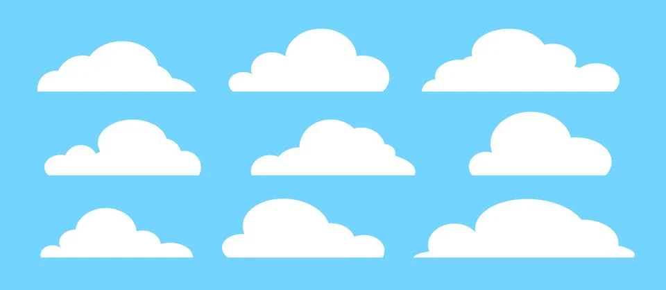 Cloud set isolated on blue sky background. Stock Illustration