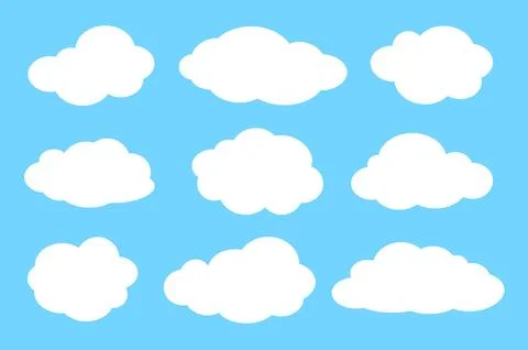 Cloud set isolated on blue sky background. Stock Illustration