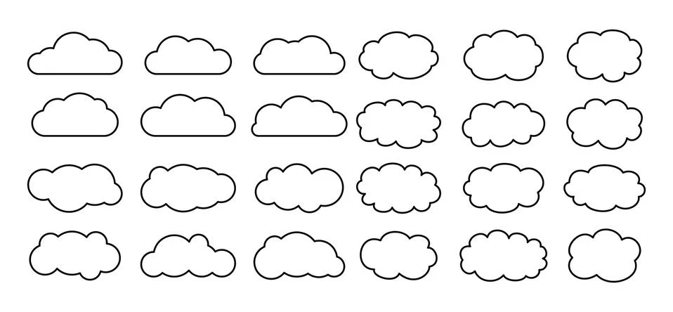 Cloud set line flat cartoon contour cloudy vector Stock Illustration