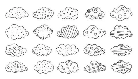 Cloud set outline line art soft floating shapes Stockillustratie