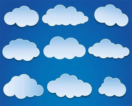 Cloud set, vector clouds on blue sky background Illustrazione stock