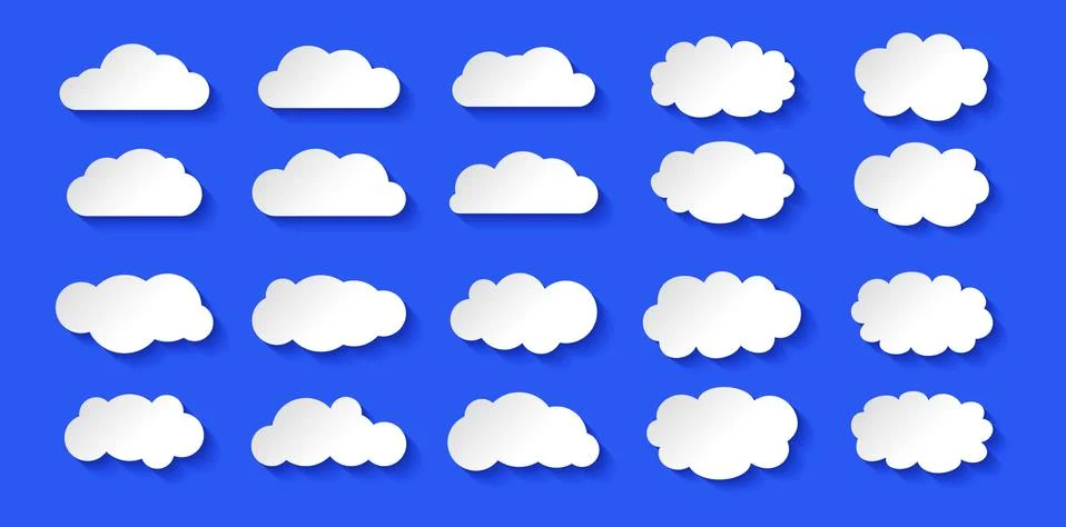 Cloud set white paper with shadow volume vector Illustrazione stock