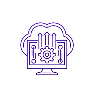 Cloud settings, hosting configuration line icon on white Stock Illustration