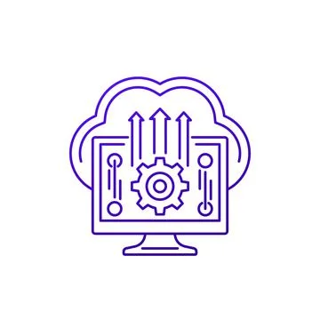 Cloud settings, hosting line icon on white Stock Illustration