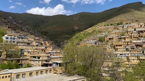 Cloud shadow rise on mountain blue sky white cloud village Iran Kurdish people 스톡 동영상 329556467