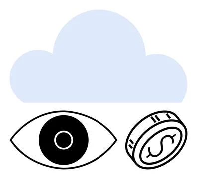 Cloud shape above an abstract eye and coin with dollar sign. Ideal for data s Stockillustratie
