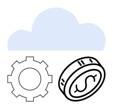 Cloud shape above a gear and coin icon depicting technological advancement, f Stockillustratie