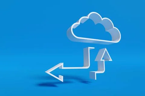 Cloud shape with up and down arrows. 3d illustration. Illustrazione stock