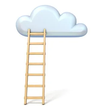 Cloud shape and ladder 3D rendering illustration on white background Illustrazione stock