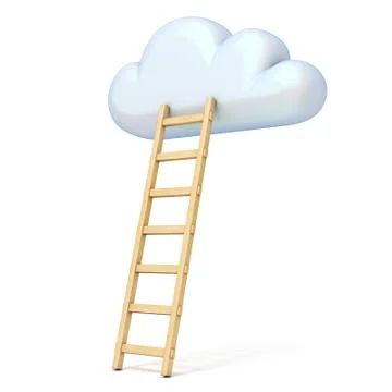 Cloud shape and ladder 3D rendering illustration on white background Stock Illustration