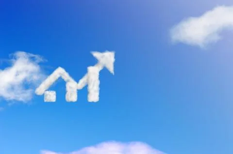 Cloud shape arrow pointing up on a blue sky Stock Illustration